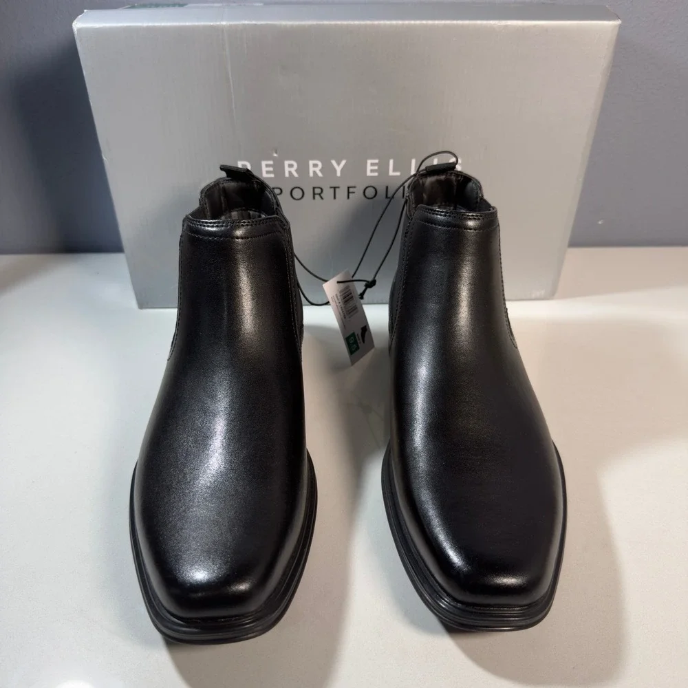 Perry Ellis Chelsea Boot Mens 9.5 Black NEW Leather Portfolio Dress Ankle